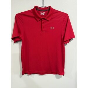 Under Armour Polo Shirt Men Large Red Heat Gear Loose-Fit Collared Short Sleeve
